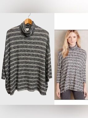 Anthropologie Postmark Mika Oversized Striped Turtleneck Sweater Size XL Coastal